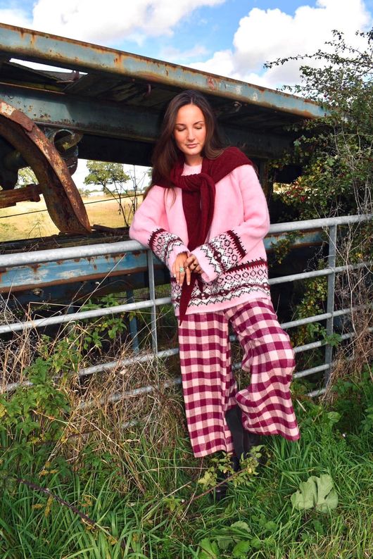 Nora Brushed Cotton Gingham Kick Pant Aubergine
